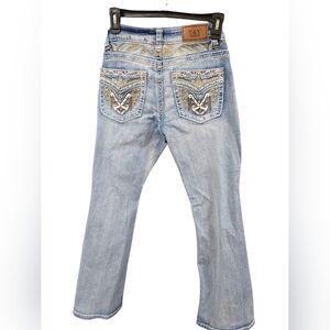 T&Y Fashion Embellished Bootcut Jeans Size 7/8 Y2K Bling Flap Pocket